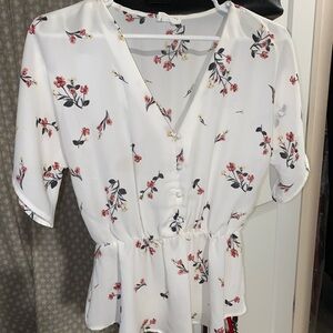 Flowy White Blouse with Floral Print